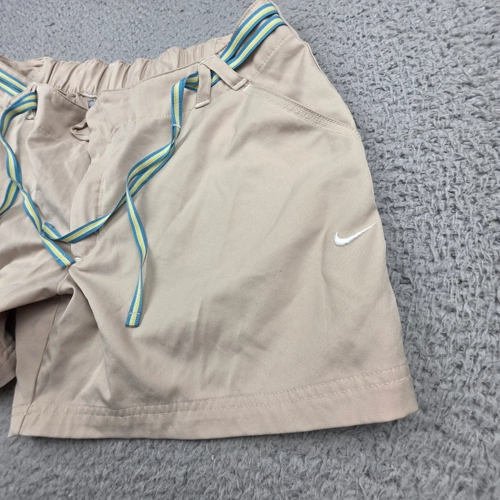 Nike Ribnon Belt Shorts Women Large Tan Beige Lightweight Golf Tennis Gorpcore‎
